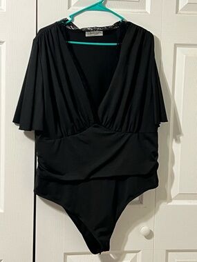 Black Draped V-Neck Bodysuit